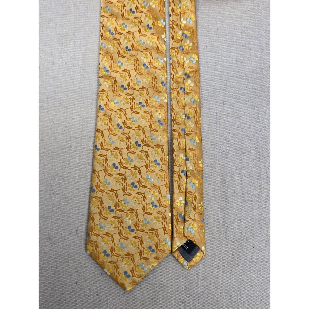 Robert Talbott Best of Class Mens Silk Tie Gold Blue Floral Jacquard Necktie - Picture 2 of 6